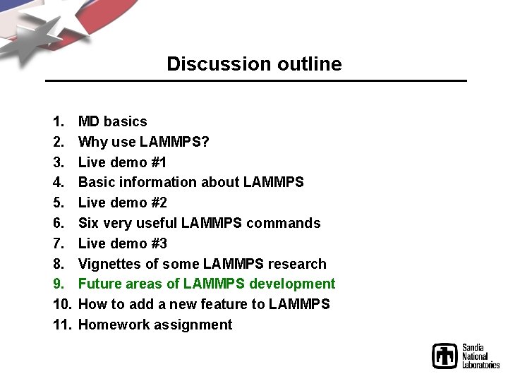 Discussion outline 1. 2. 3. 4. 5. 6. 7. 8. 9. 10. 11. MD