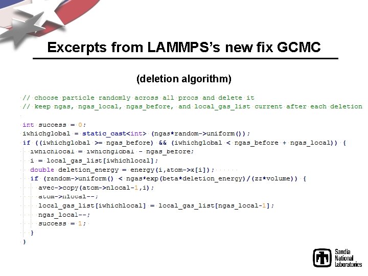 Excerpts from LAMMPS’s new fix GCMC (deletion algorithm) 