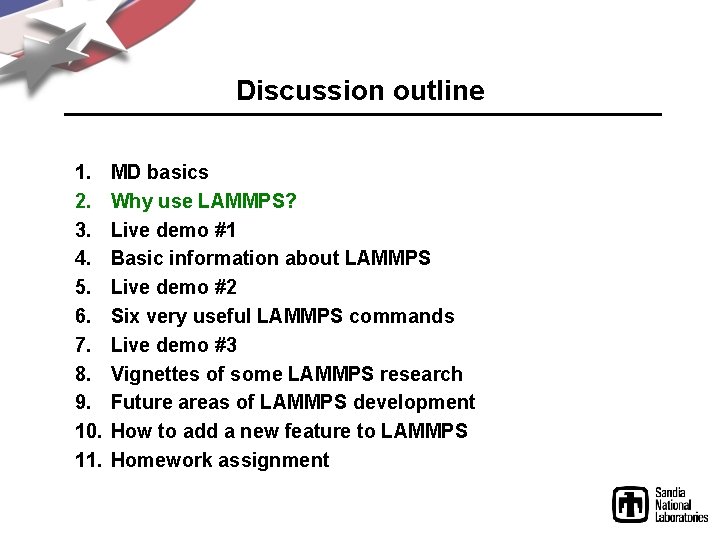 Discussion outline 1. 2. 3. 4. 5. 6. 7. 8. 9. 10. 11. MD