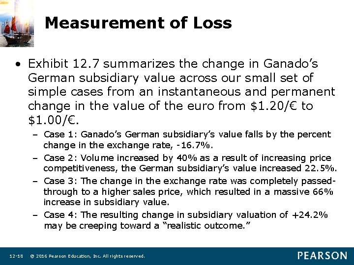 Measurement of Loss • Exhibit 12. 7 summarizes the change in Ganado’s German subsidiary