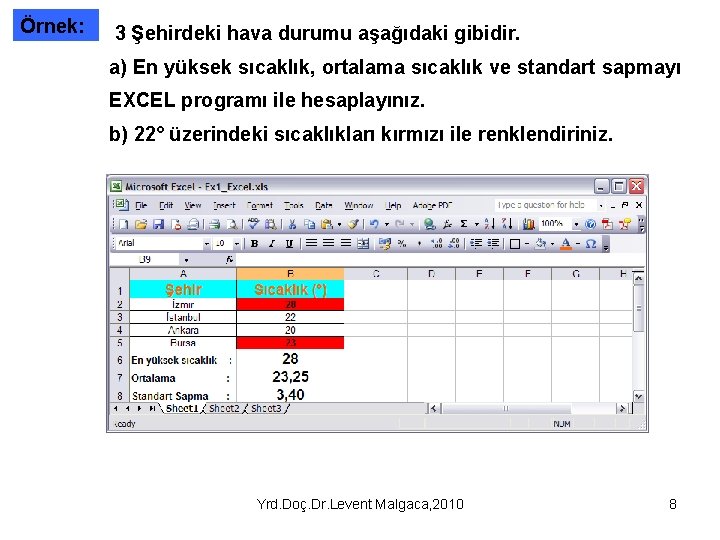 Örnek: 3 Şehirdeki hava durumu aşağıdaki gibidir. a) En yüksek sıcaklık, ortalama sıcaklık ve