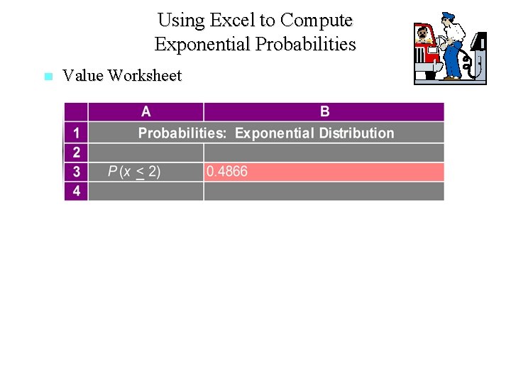 Using Excel to Compute Exponential Probabilities n Value Worksheet 