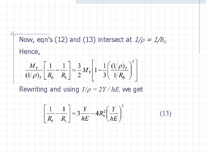 Now, eqn’s (12) and (13) intersect at 1/r = 1/R 0 Hence, Rewriting and Now, eqn’s (12) and (13) intersect at 1/r = 1/R 0 Hence, Rewriting and