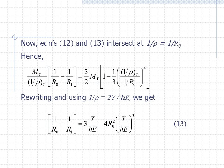 Now, eqn’s (12) and (13) intersect at 1/r = 1/R 0 Hence, Rewriting and