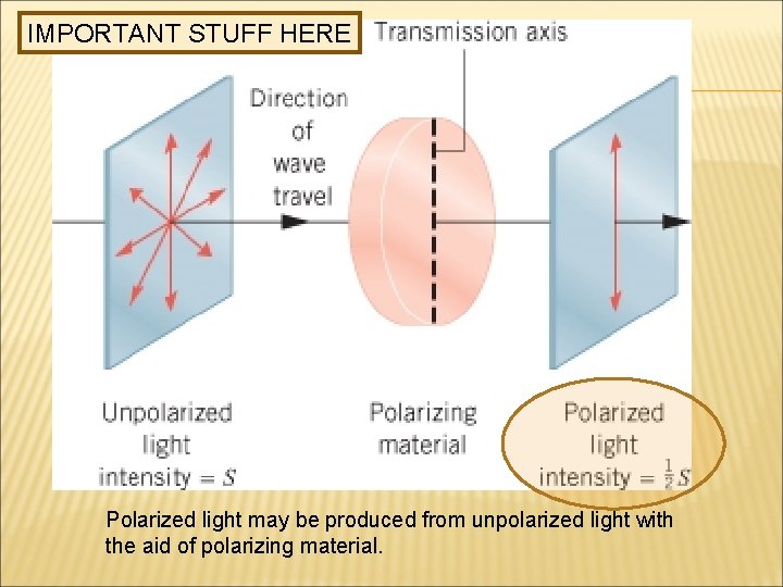 IMPORTANT STUFF HERE Polarized light may be produced from unpolarized light with the aid