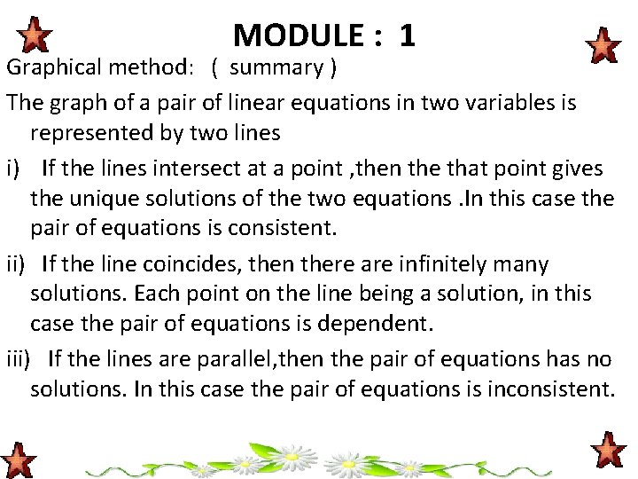 MODULE : 1 Graphical method: ( summary ) The graph of a pair of MODULE : 1 Graphical method: ( summary ) The graph of a pair of