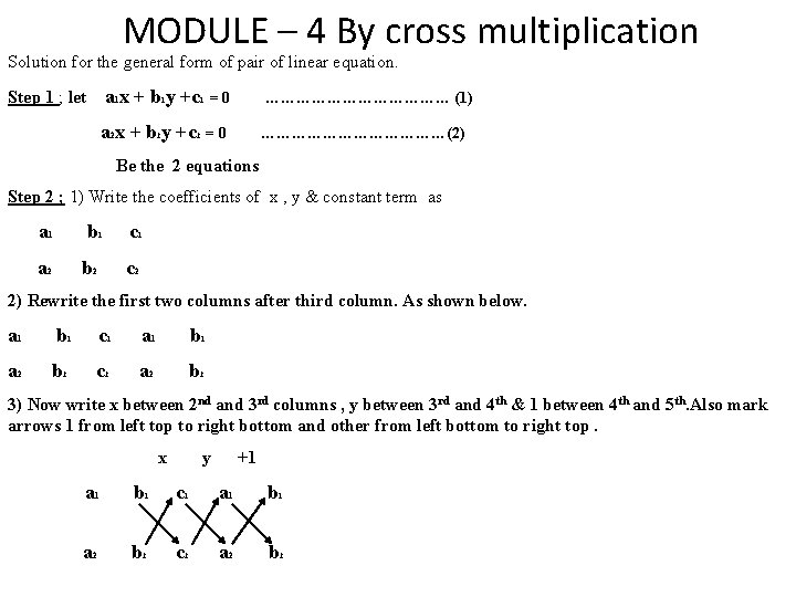 MODULE – 4 By cross multiplication Solution for the general form of pair of MODULE – 4 By cross multiplication Solution for the general form of pair of