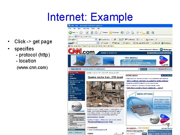 Internet: Example • Click -> get page • specifies - protocol (http) - location