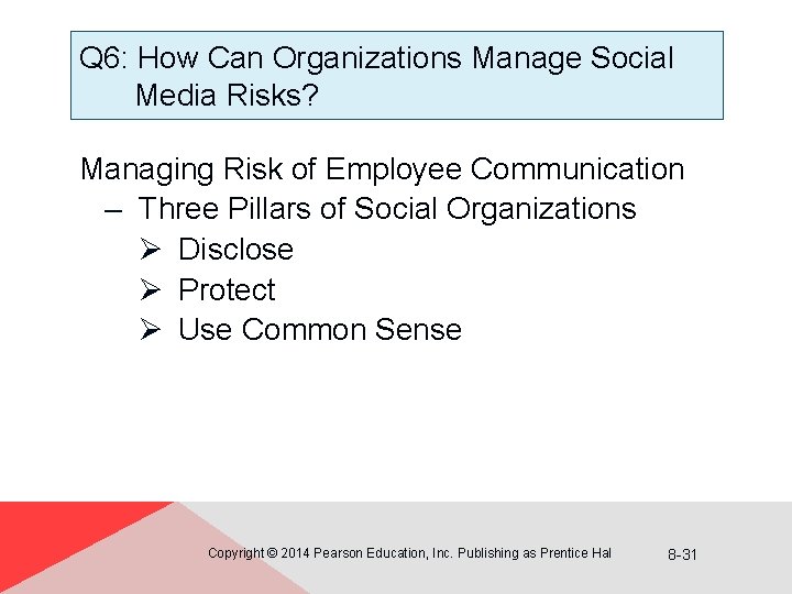 Q 6: How Can Organizations Manage Social Media Risks? Managing Risk of Employee Communication