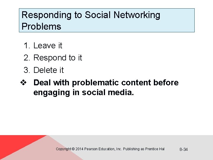 Responding to Social Networking Problems 1. 2. 3. v Leave it Respond to it