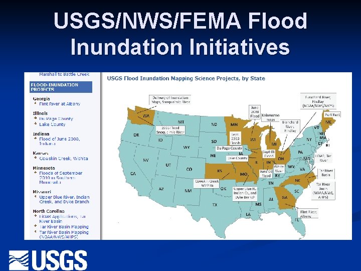 USGS/NWS/FEMA Flood Inundation Initiatives 