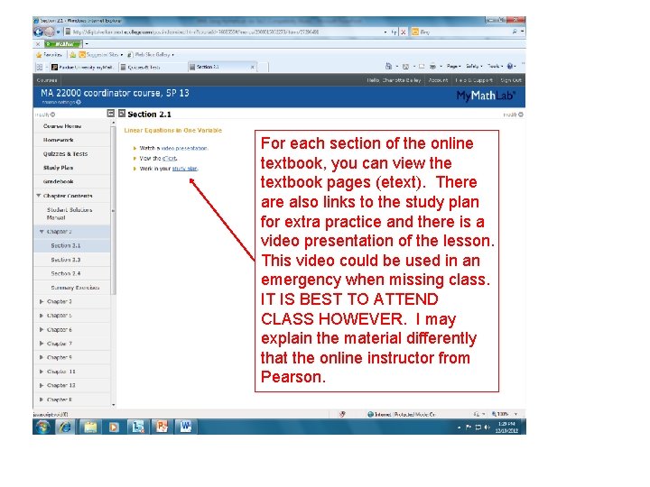 For each section of the online textbook, you can view the textbook pages (etext).