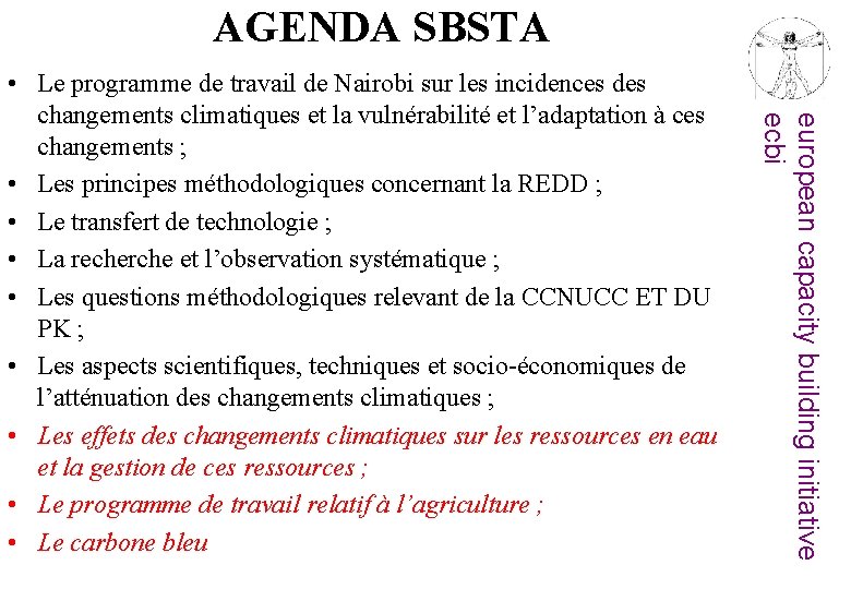 AGENDA SBSTA european capacity building initiative ecbi • Le programme de travail de Nairobi