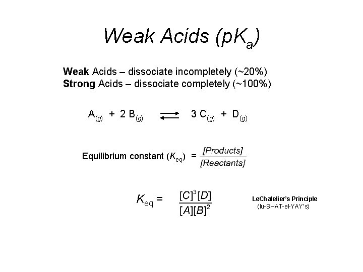 Weak Acids (p. Ka) Weak Acids – dissociate incompletely (~20%) Strong Acids – dissociate