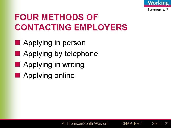 FOUR METHODS OF CONTACTING EMPLOYERS n n Lesson 4. 3 Applying in person Applying