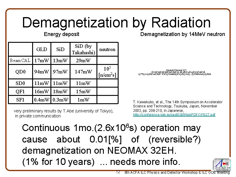 Demagnetization by Radiation Energy deposit Demagnetization by 14 Me. V neutron Si. D (by