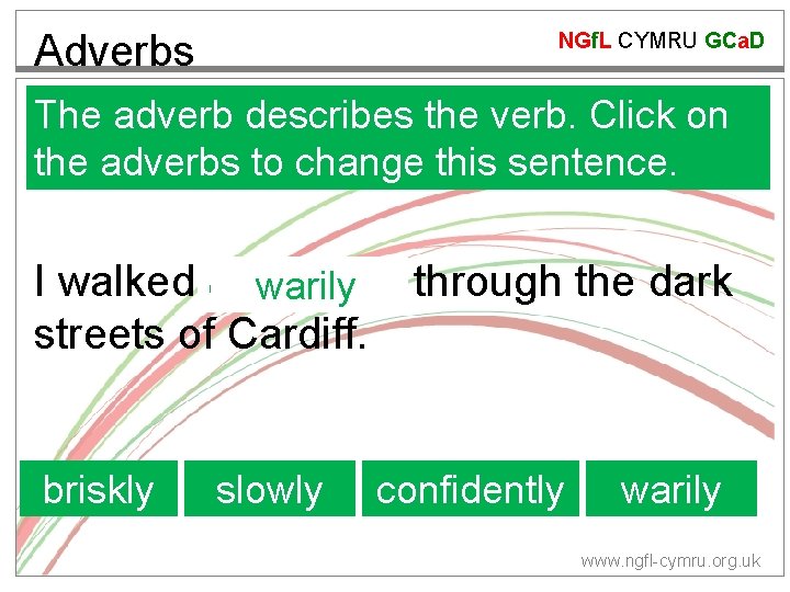 Adverbs NGf. L CYMRU GCa. D The adverb describes the verb. Click on the