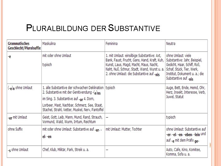  PLURALBILDUNG DER SUBSTANTIVE 