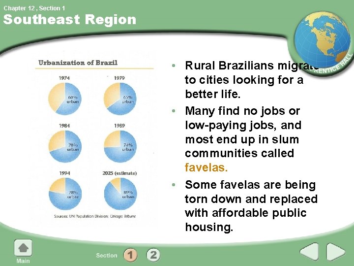 Chapter 12 , Section 1 Southeast Region • Rural Brazilians migrate to cities looking