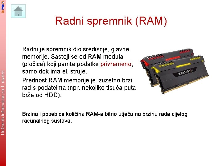 Udžbenik informatike za 8. 1. razred Radni spremnik (RAM) 3 Radni je spremnik dio