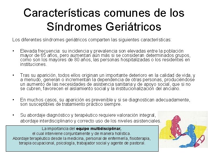 Características comunes de los Síndromes Geriátricos Los diferentes síndromes geriátricos comparten las siguientes características: