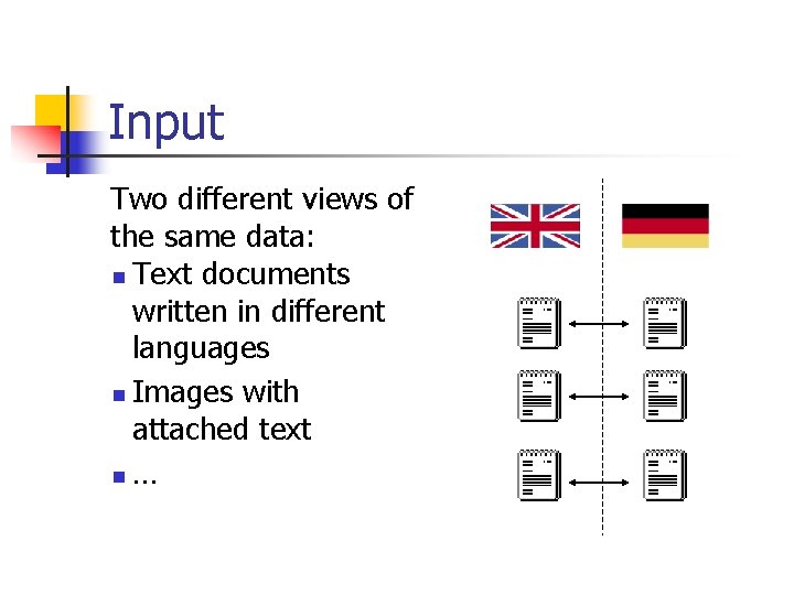 Input Two different views of the same data: n Text documents written in different