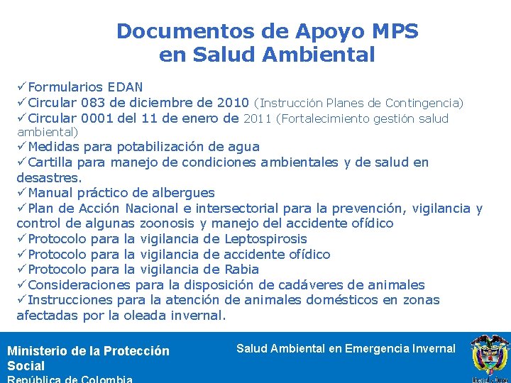 Documentos de Apoyo MPS en Salud Ambiental üFormularios EDAN üCircular 083 de diciembre de