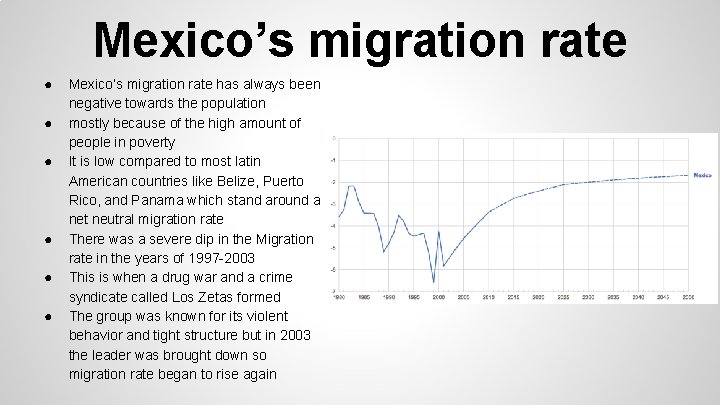 Mexico’s migration rate ● ● ● Mexico’s migration rate has always been negative towards