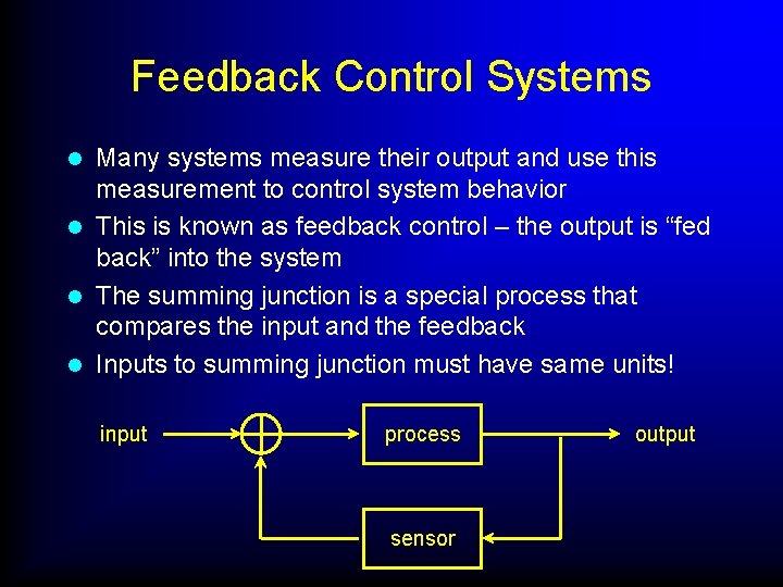 Feedback Control Systems Many systems measure their output and use this measurement to control