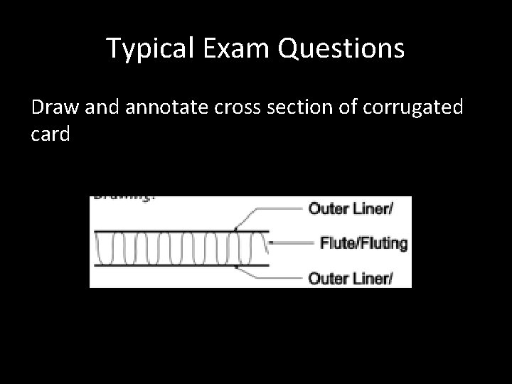 Typical Exam Questions Draw and annotate cross section of corrugated card 