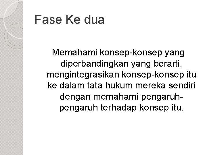 Fase Ke dua Memahami konsep-konsep yang diperbandingkan yang berarti, mengintegrasikan konsep-konsep itu ke dalam