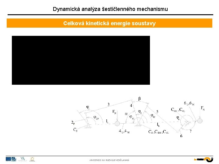 Dynamická analýza šestičlenného mechanismu Celková kinetická energie soustavy INVESTICE DO ROZVOJE VZDĚLÁVÁNÍ 