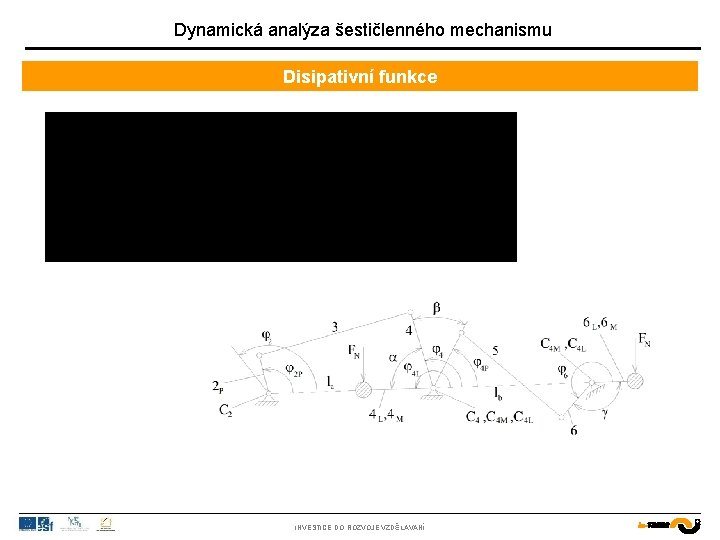 Dynamická analýza šestičlenného mechanismu Disipativní funkce INVESTICE DO ROZVOJE VZDĚLÁVÁNÍ 