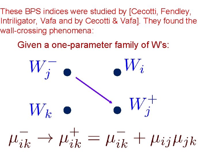 These BPS indices were studied by [Cecotti, Fendley, Intriligator, Vafa and by Cecotti &