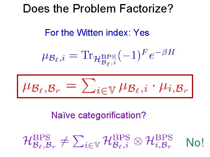 Does the Problem Factorize? For the Witten index: Yes Naïve categorification? No! 
