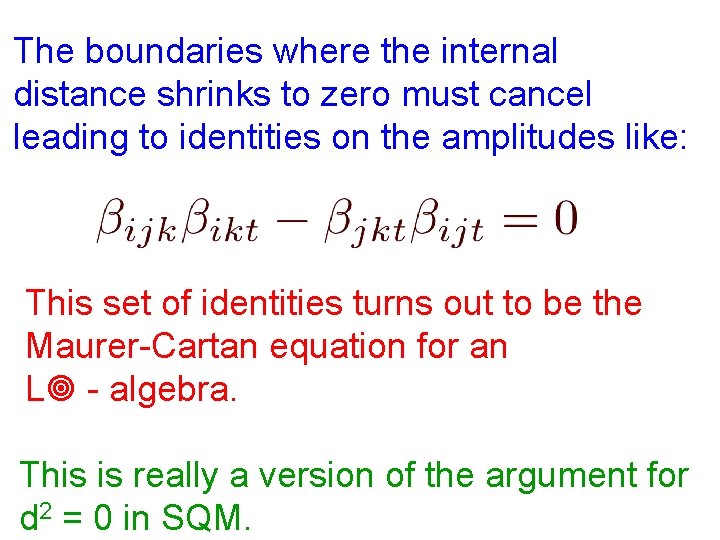 The boundaries where the internal distance shrinks to zero must cancel leading to identities