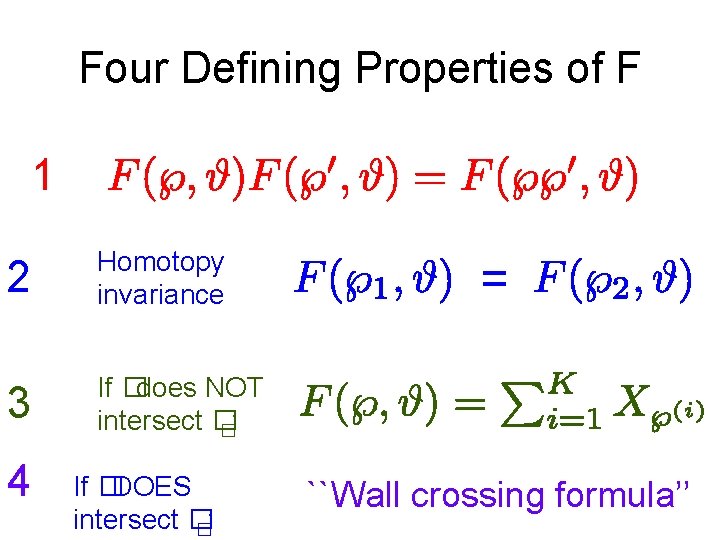 Four Defining Properties of F 1 2 Homotopy invariance 3 If �does NOT intersect