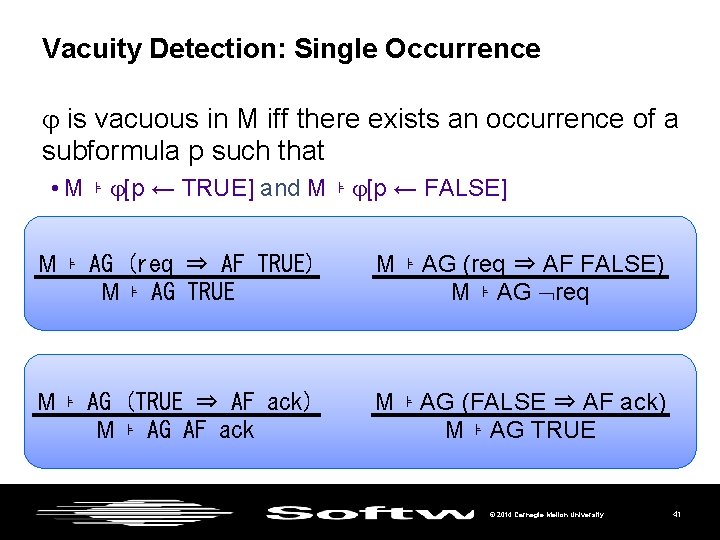 Vacuity Detection: Single Occurrence is vacuous in M iff there exists an occurrence of