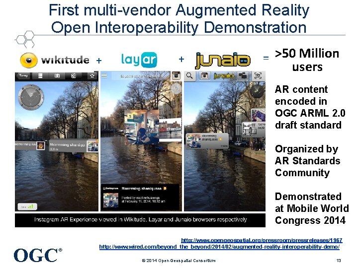 First multi-vendor Augmented Reality Open Interoperability Demonstration + + = >50 Million users AR