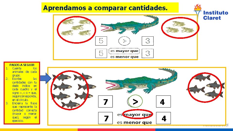 Aprendamos a comparar cantidades. PASOS A SEGUIR 1. Cuenta los animales de cada grupo.