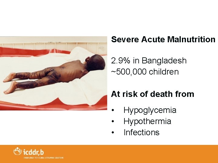 Severe Acute Malnutrition 2. 9% in Bangladesh ~500, 000 children At risk of death