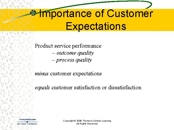 Importance of Customer Expectations Product service performance – outcome quality – process quality minus