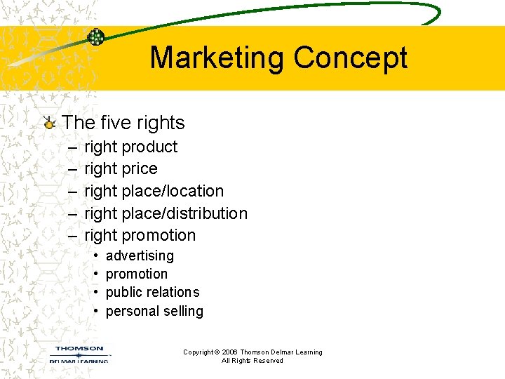 Marketing Concept The five rights – – – right product right price right place/location