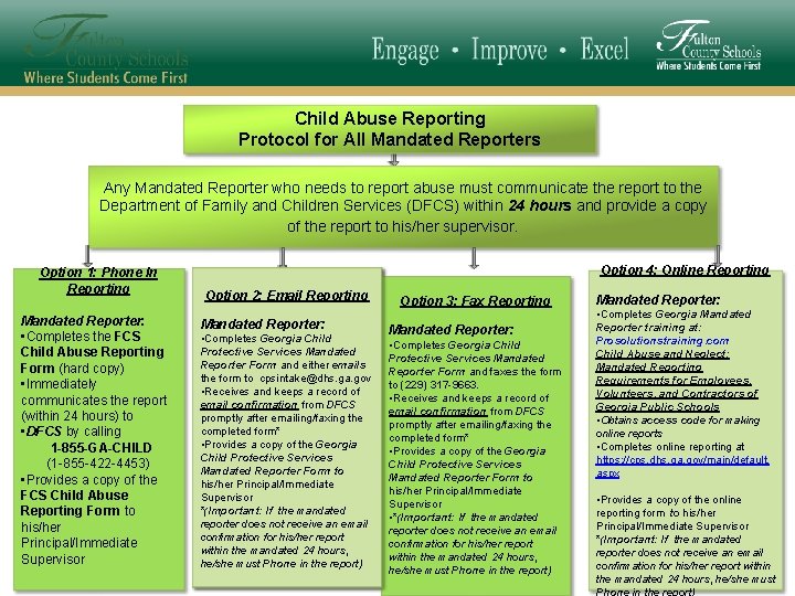 Child Abuse Reporting Protocol for All Mandated Reporters Any Mandated Reporter who needs to