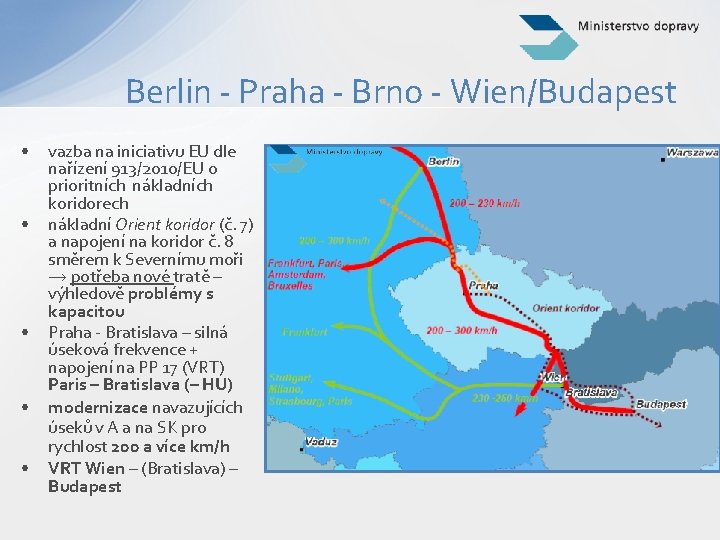 Berlin - Praha - Brno - Wien/Budapest • • • vazba na iniciativu EU