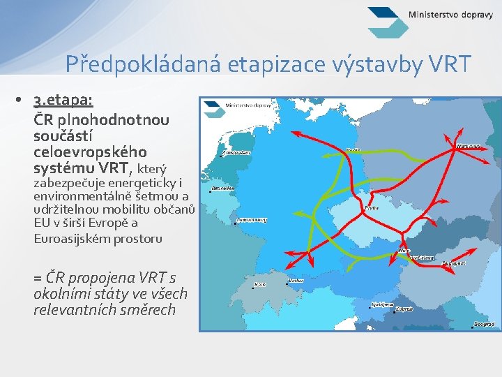 Předpokládaná etapizace výstavby VRT • 3. etapa: ČR plnohodnotnou součástí celoevropského systému VRT, který