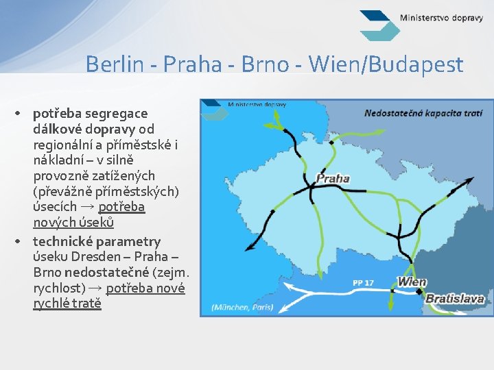 Berlin - Praha - Brno - Wien/Budapest • potřeba segregace dálkové dopravy od regionální