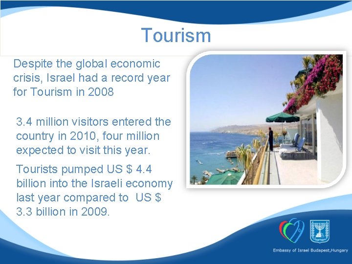 Tourism Despite the global economic crisis, Israel had a record year for Tourism in