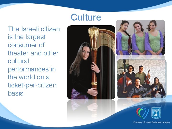 Culture The Israeli citizen is the largest consumer of theater and other cultural performances