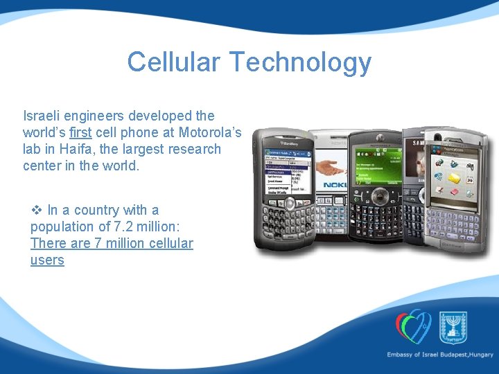 Cellular Technology Israeli engineers developed the world’s first cell phone at Motorola’s lab in